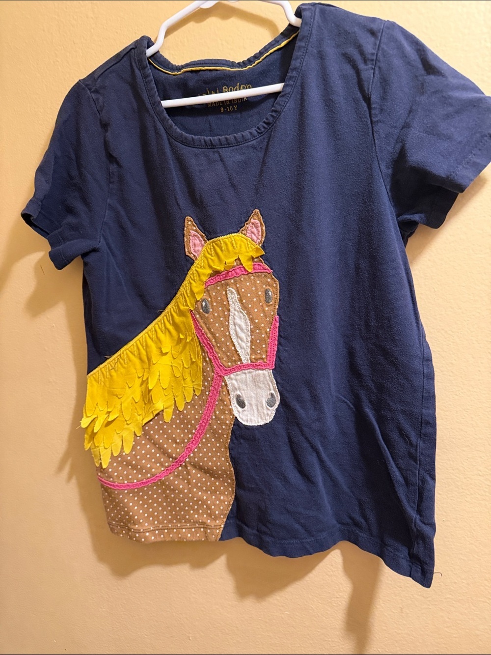 Mini Boden Children's Navy Horse Applique Tee with Yellow Mane